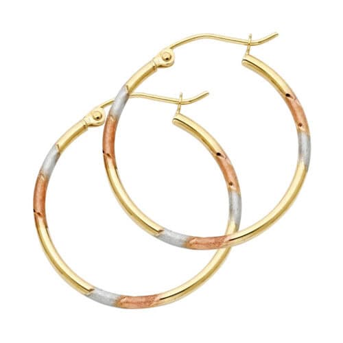 14K Tri Color Gold Diamond Cut Hoop Earrings