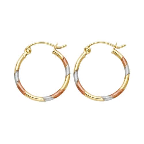 14K Tri Color Gold Diamond Cut Hoop Earrings