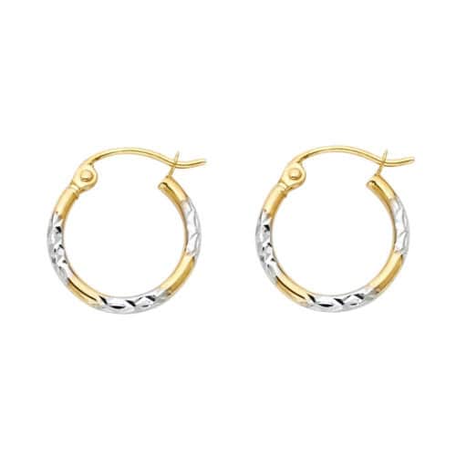 14K Two Tone Gold Diamond Cut Hoop Earrings