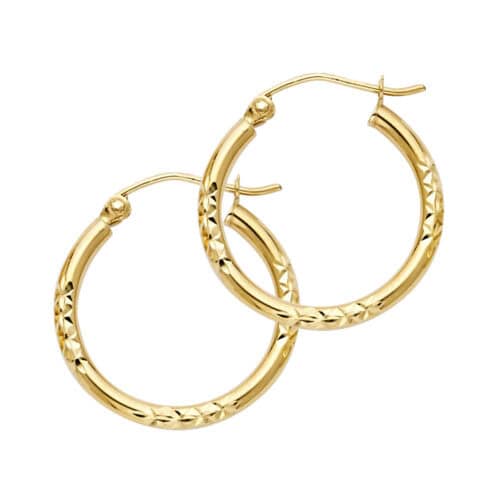 14K Yellow Gold Diamond Cut Hoop Earrings