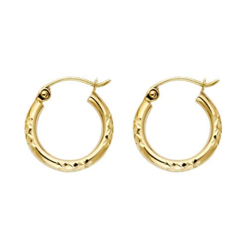 14K Yellow Gold Diamond Cut Hoop Earrings