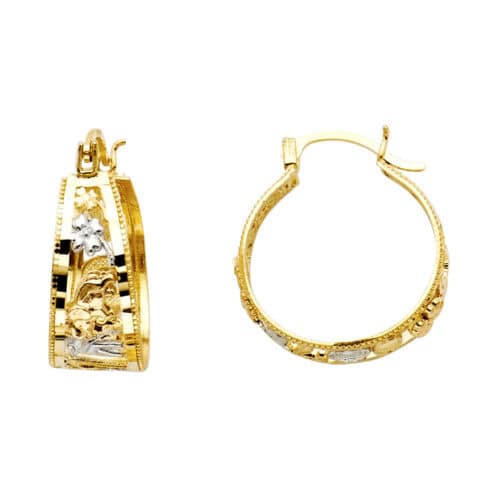14K Tri Color Gold LUCKY Hoop Earrings