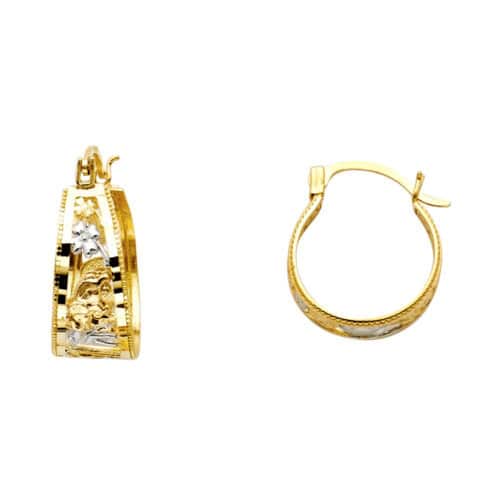 14K Tri Color Gold LUCKY Hoop Earrings