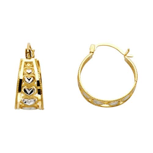 14K Two Tone Gold Heart Hoop Earrings