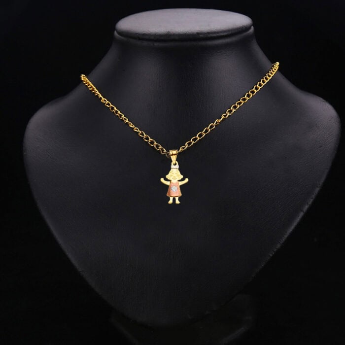 14K Tri Color Gold Girl Pendant - Image 2