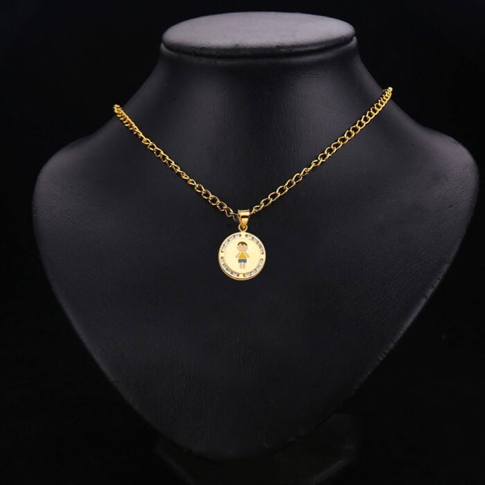 14K Yellow Gold Cubic Zirconia Enamel Boyl Pendant - Image 2