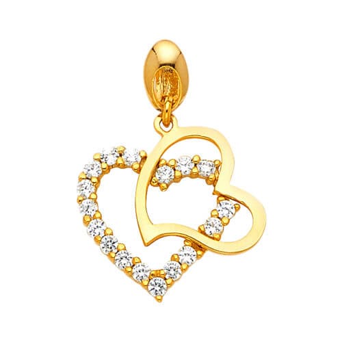 14K Yellow Gold Cubic Zirconia Double Heart Pendant