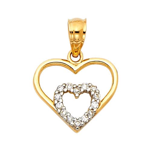 14K Yellow Gold Cubic Zirconia Heart Pendant