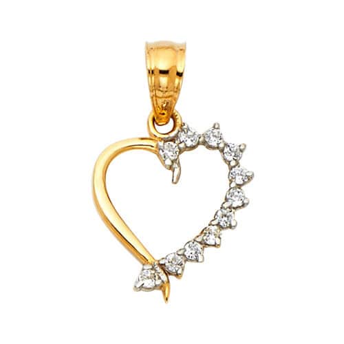 14K Yellow Gold Cubic Zirconia Heart Pendant