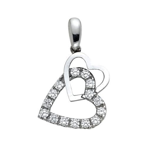 14K White Gold Cubic Zirconia Double Heart Pendant