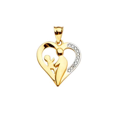 14K Yellow Gold Mom & Child Cubic Zirconia Pendant
