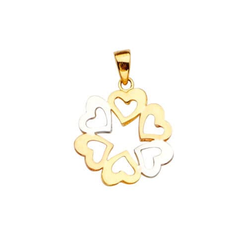 14K Tri Color Gold 6 Hearts Pendant