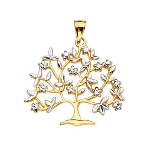 14K Two Tone Gold Family Tree Pendant