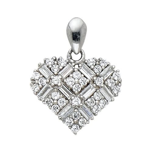 14K White Gold Heart Cubic Zirconia Pendant