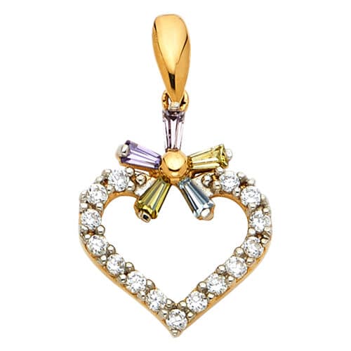 14K Yellow Gold Heart with Multi-Color Cubic Zirconia Pendant