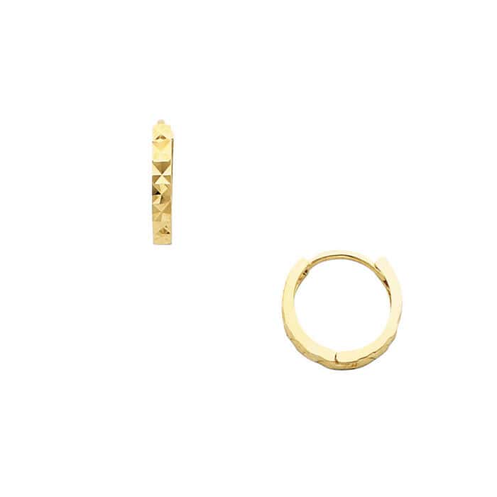 14K Yellow Gold 2mm Square Tube Huggies Earrings - Image 4