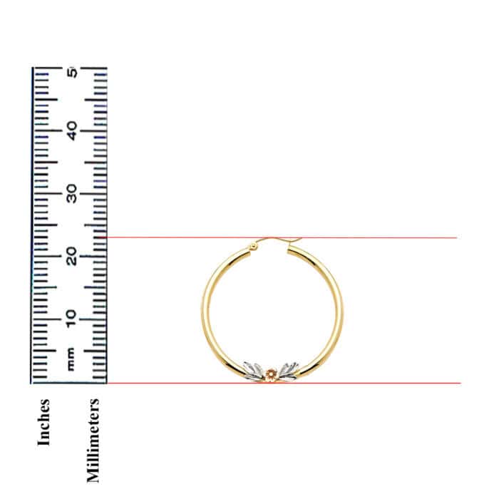 14K Tri Color Gold Flower Hoop Earrings - Image 2