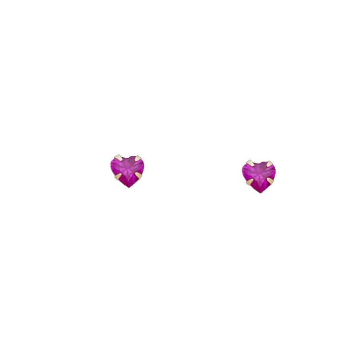 14K Yellow Gold 4mm Heart Cubic Zirconia Stamp Stud Earrings w/Screw (JUL) - Image 2