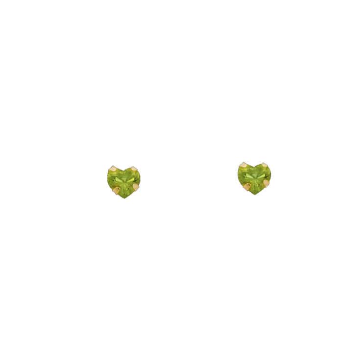 14K Yellow Gold 4mm Heart Cubic Zirconia Stamp Stud Earrings w/Screw (AUG) - Image 2