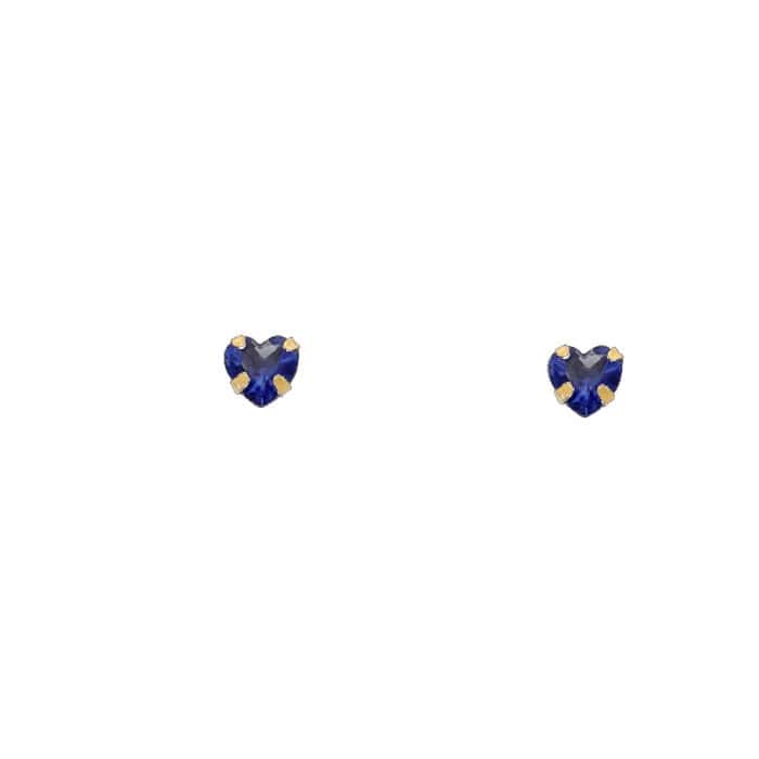 14K Yellow Gold 4mm Heart Cubic Zirconia Stamp Stud Earrings w/Screw (SEP) - Image 2