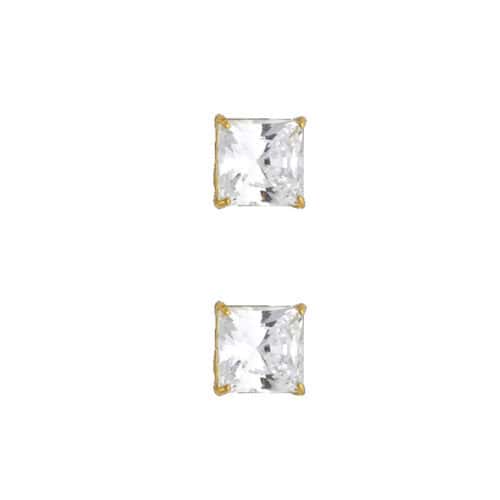14K Yellow Gold 7mm SQ Basket Stud Earrings w/Silicone