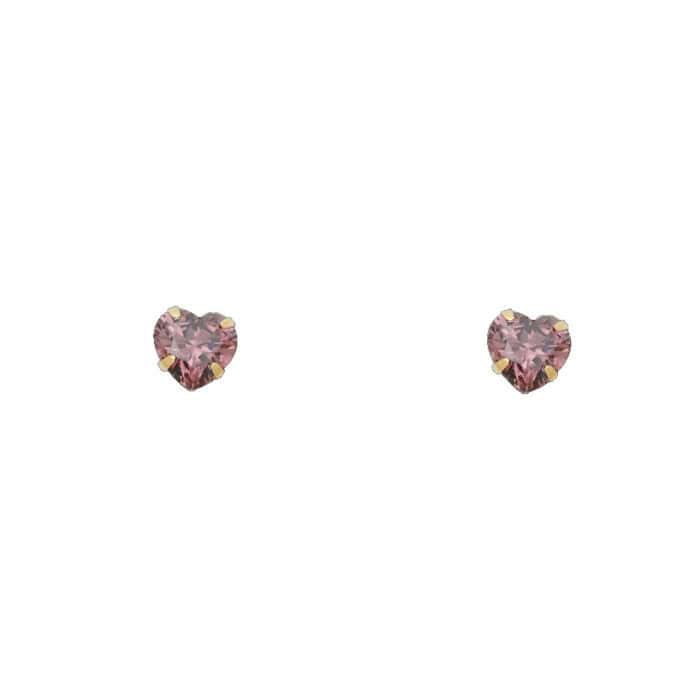 14K Yellow Gold 5mm Heart Cubic Zirconia Stamp Stud Earrings w/Screw (JUN) - Image 2