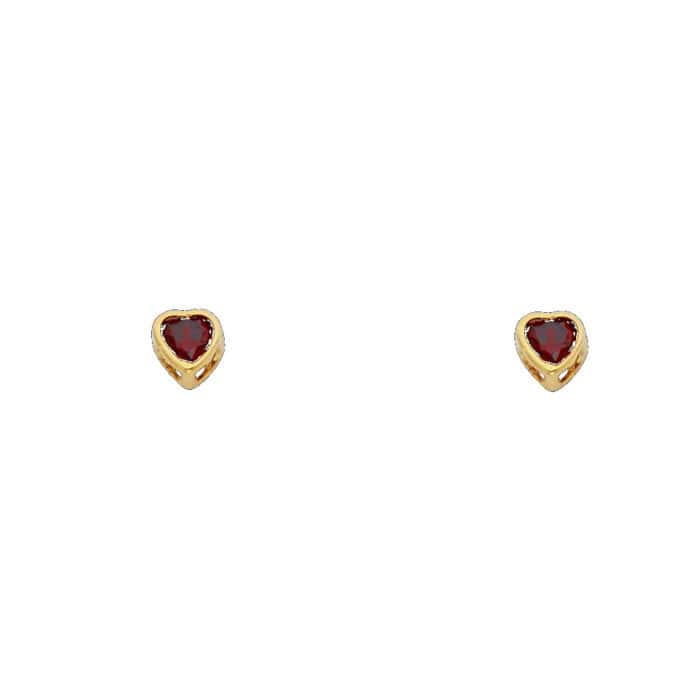 14K Yellow Gold 3mm Heart Cubic Zirconia Bezel Stud Earrings w/Screw(JAN) - Image 2
