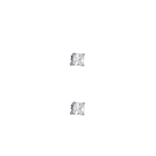 14K White Gold 3mm SQ Basket Stud Earrings w/Silicone