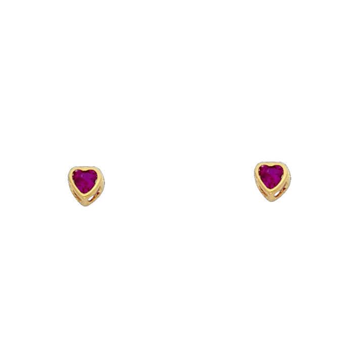 14K Yellow Gold 3mm Heart Cubic Zirconia Bezel Stud Earrings w/Screw(JUN) - Image 2