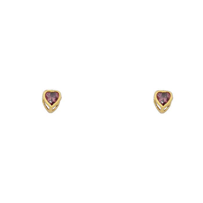 14K Yellow Gold 3mm Heart Cubic Zirconia Bezel Stud Earrings w/Screw(JUL) - Image 2