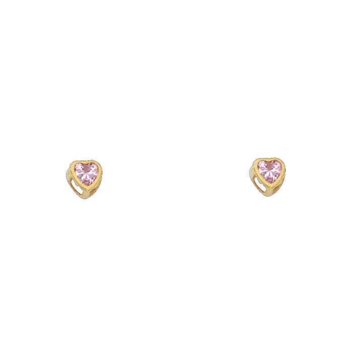 14K Yellow Gold 3mm Heart Cubic Zirconia Bezel Stud Earrings w/Screw(OCT) - Image 2