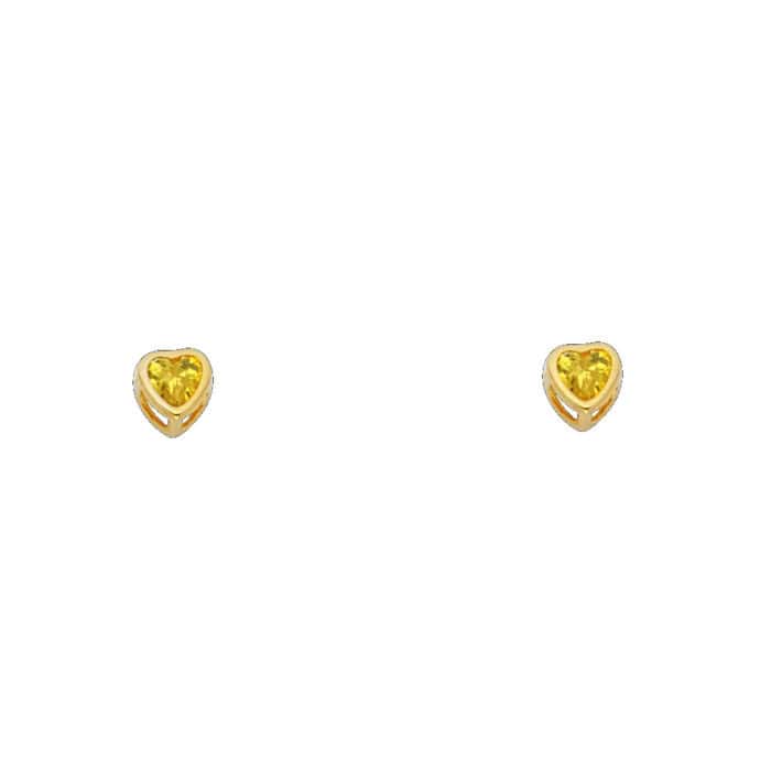 14K Yellow Gold 3mm Heart Cubic Zirconia Bezel Stud Earrings w/Screw(NOV) - Image 2