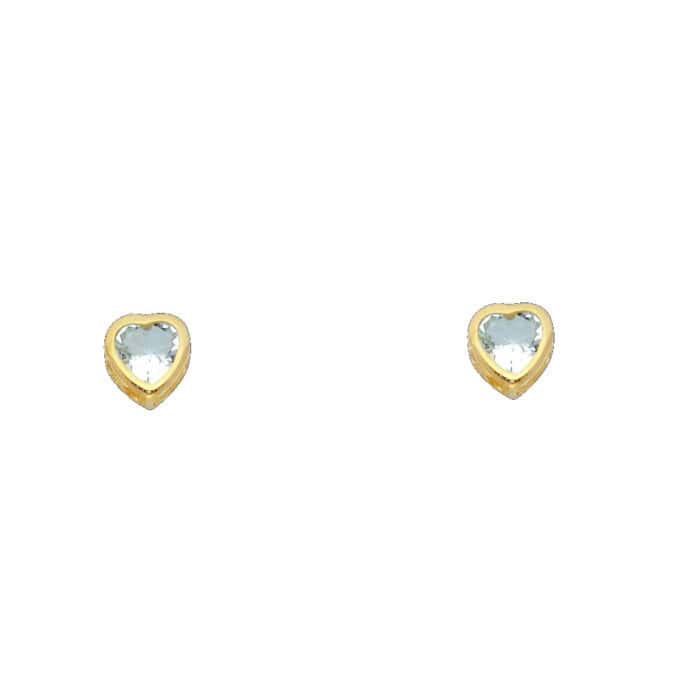 14K Yellow Gold 4mm Cubic Zirconia Heart Bezel Stud Earrings w/Screw(MAR) - Image 2