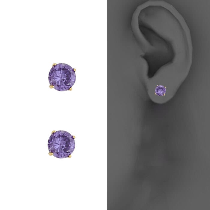 14K Yellow Gold RD 4mm Stud Earrings w/Screw (FEB) - Image 4