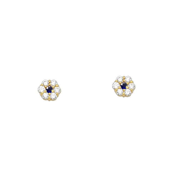14K Yellow Gold Flower Cubic Zirconia Stud Earrings w/Screw(SEP) - Image 2