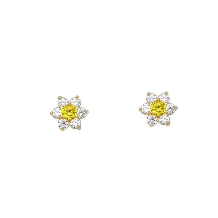 14K Yellow Gold Flower Cubic Zirconia Stud Earrings w/Screw(NOV) - Image 2