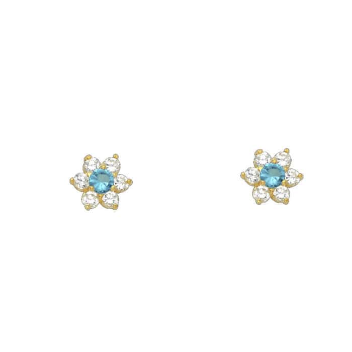 14K Yellow Gold Flower Cubic Zirconia Stud Earrings w/Screw(DEC) - Image 2