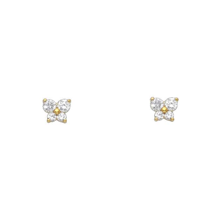 14K Yellow Gold Butterfly Cubic Zirconia Stud Earrings w/Screw(APR) - Image 2