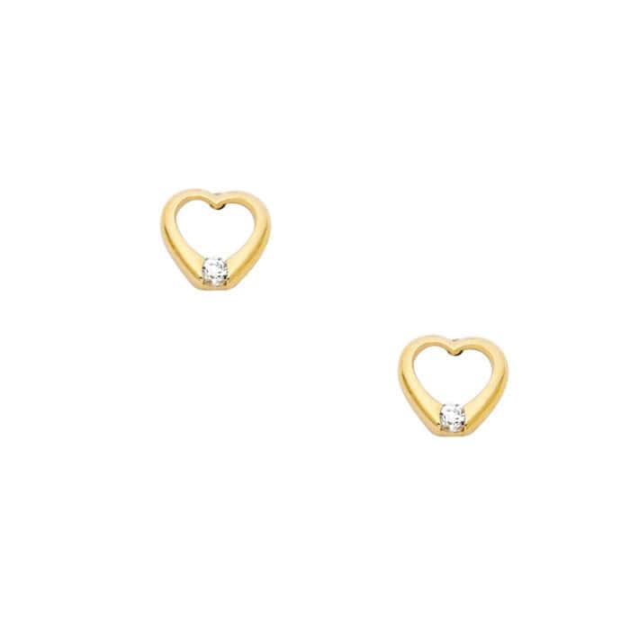14K Yellow Gold Heart 15 YR Cubic Zirconia Stud Earrings w/Screw - Image 2