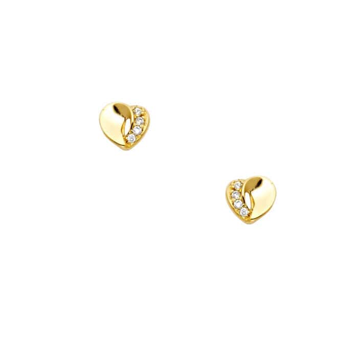 14K Yellow Gold Heart Cubic Zirconia Stud Earrings w/Screw - Image 2