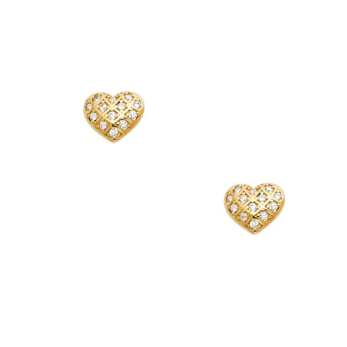 14K Yellow Gold Heart Cubic Zirconia Stud Earrings w/Screw - Image 2