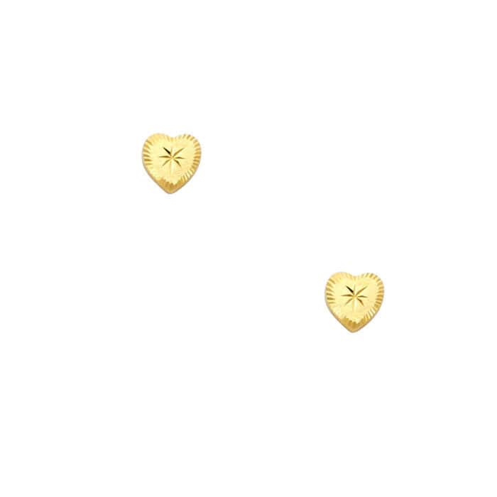 14K Yellow Gold Heart Stud Earrings w/Screw - Image 2