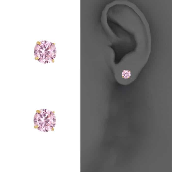 14K Yellow Gold RD 4mm Stud Earrings w/Screw (OCT) - Image 4