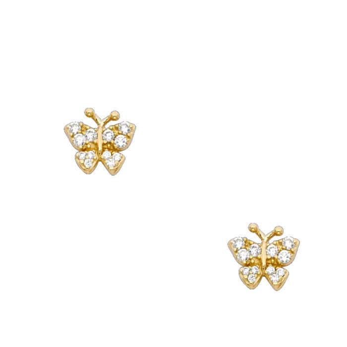 14K Yellow Gold Butterfly Cubic Zirconia Stud Earrings w/Screw - Image 2