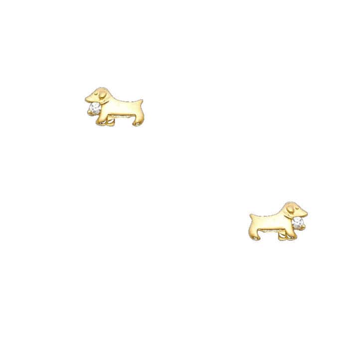 14K Yellow Gold Dog Cubic Zirconia Stud Earrings w/Screw - Image 2