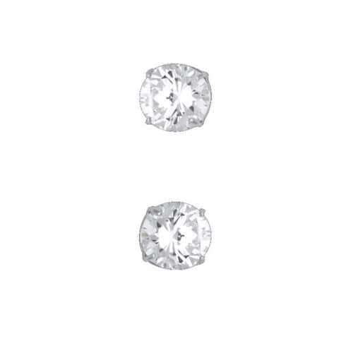 14K White Gold 6mm RD Basket Stud Earrings w/Silicone