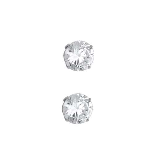 14K White Gold 8mm RD Basket Stud Earrings w/Silicone