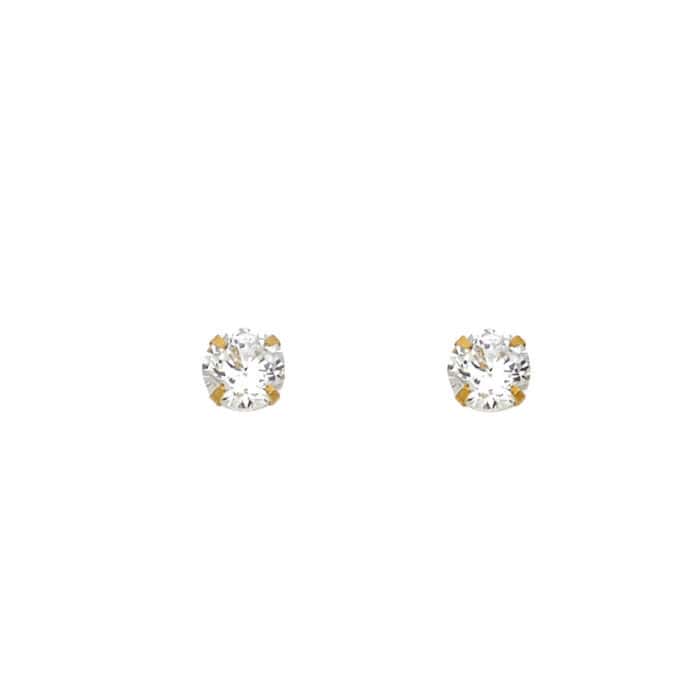 14K Yellow Gold 5mm RD Cubic Zirconia Stamp Stud Earrings w/Screw(APR) - Image 2
