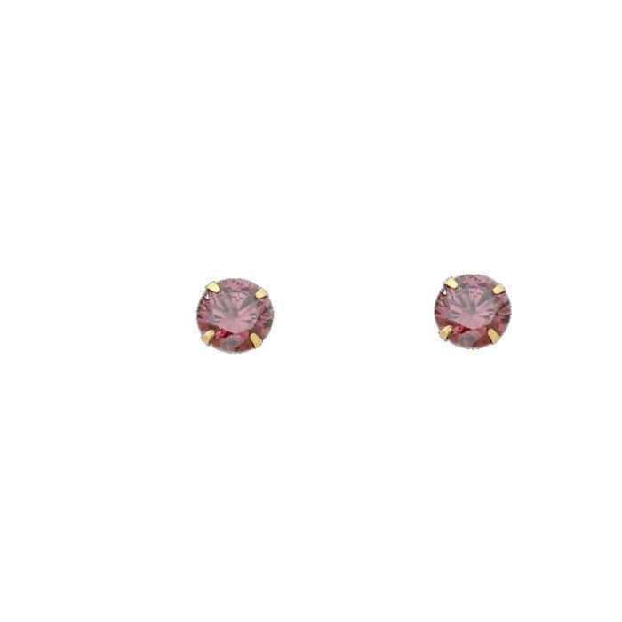14K Yellow Gold 5mm RD Cubic Zirconia Stamp Stud Earrings w/Screw(JUN) - Image 2