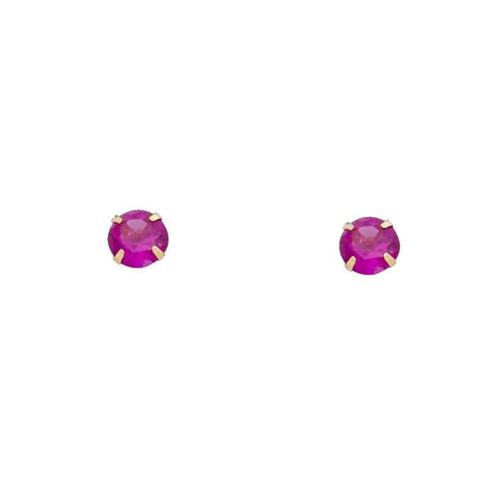 14K Yellow Gold  5mm RD Cubic Zirconia Stamp Stud Earrings w/Screw(JUL) - Image 2